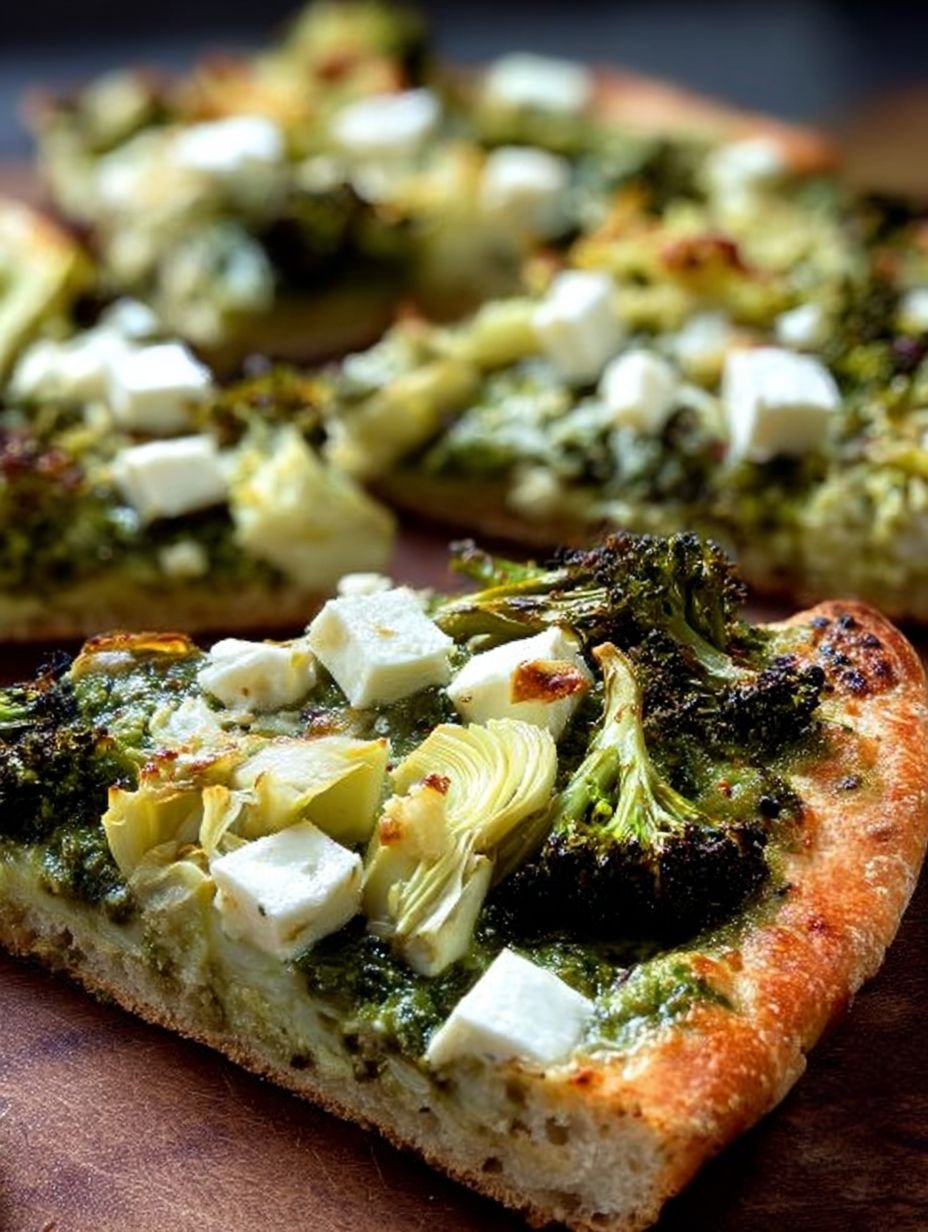 Healthy Pesto Pizza with Broccoli, Feta & Artichoke image 2