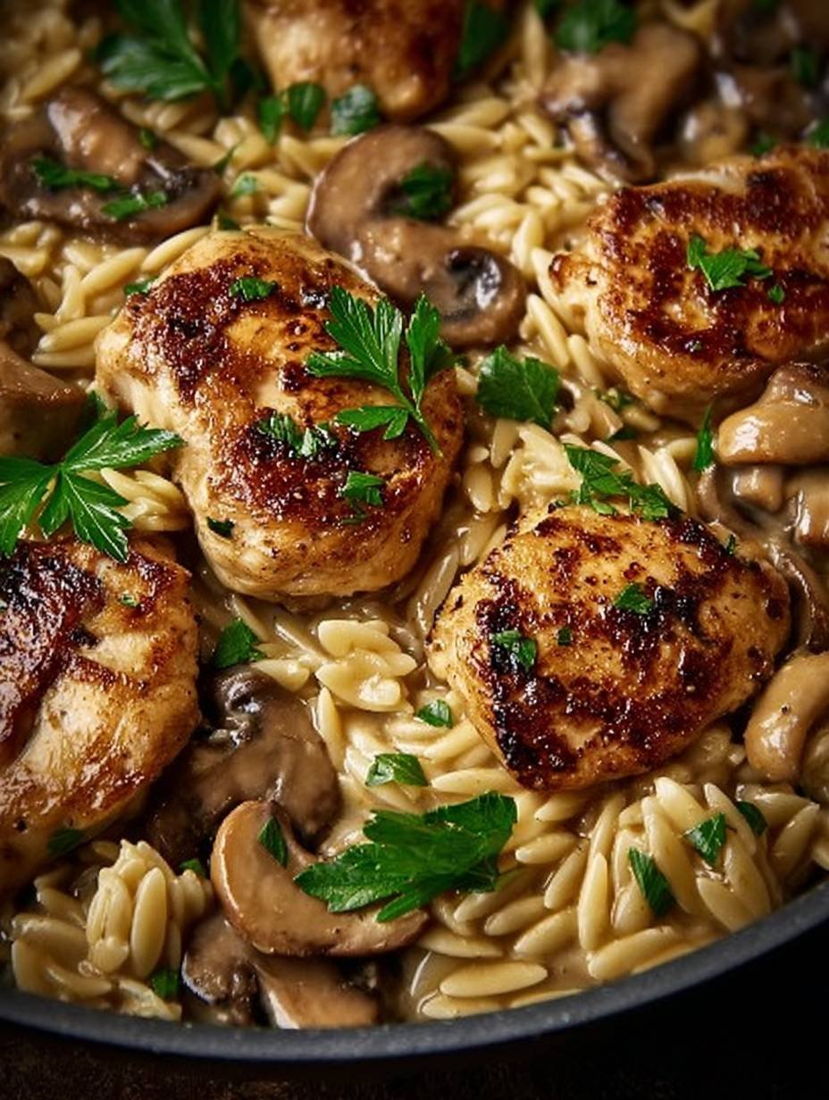 Quick Creamy Chicken & Mushroom Orzo image 2