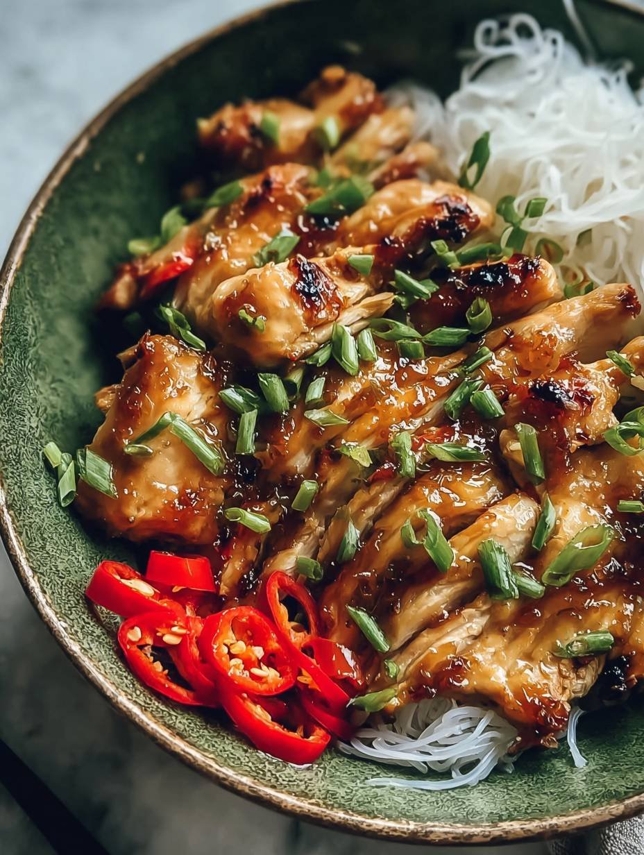 Sweet & Spicy Glazed Chicken with Rice Noodles image 2