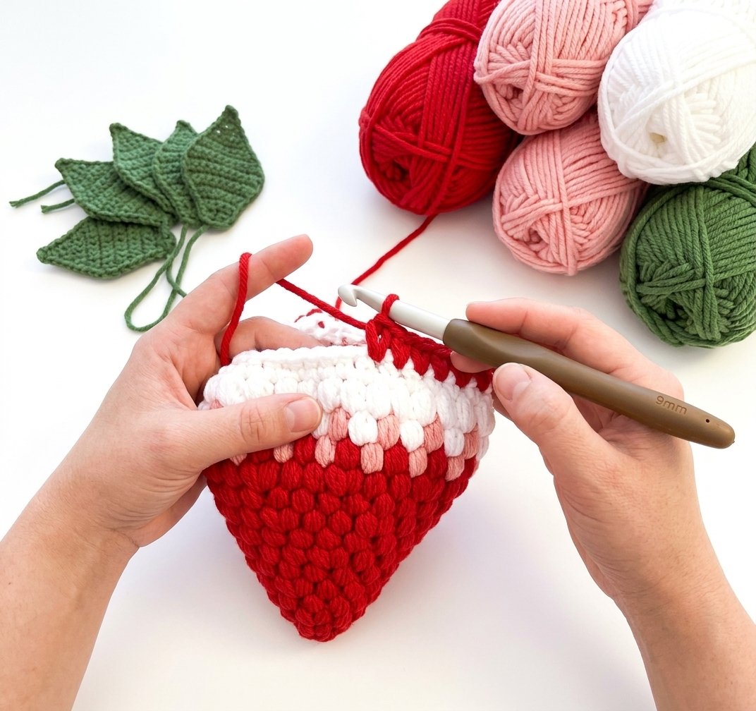 HOW TO CROCHET GRADIENT TOTE BAG & PUFF STRAWBERRY FREE EASY PATTERN image 2